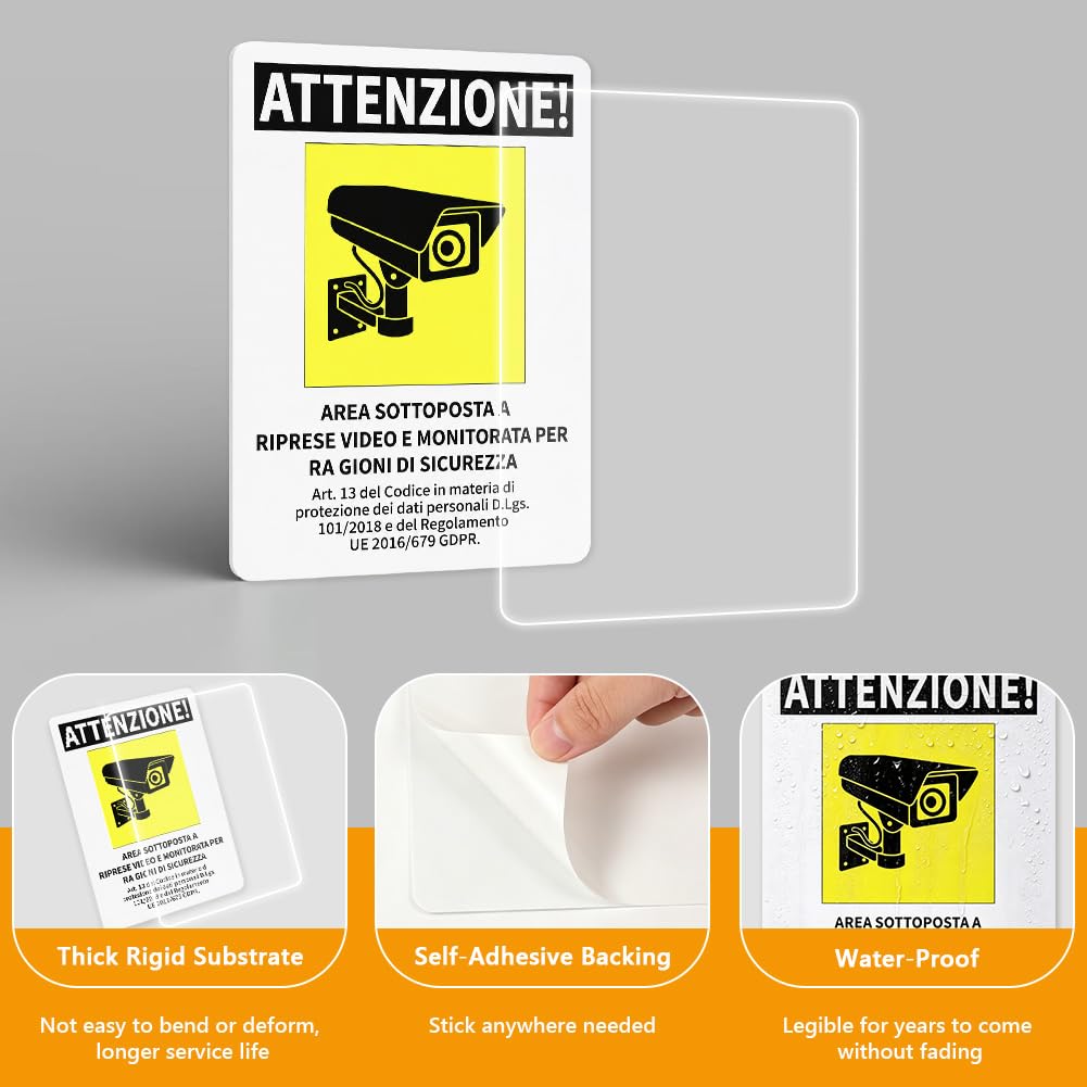 Juego de 3 Placas Rígidas Zona Vigilada por Cámara 20x15cm | PVC Reforzado 1,5mm Impermeable Resistente Rayos UV Autoadhesivas Sin Taladrar para Garajes Almacenes Centros Comerciales