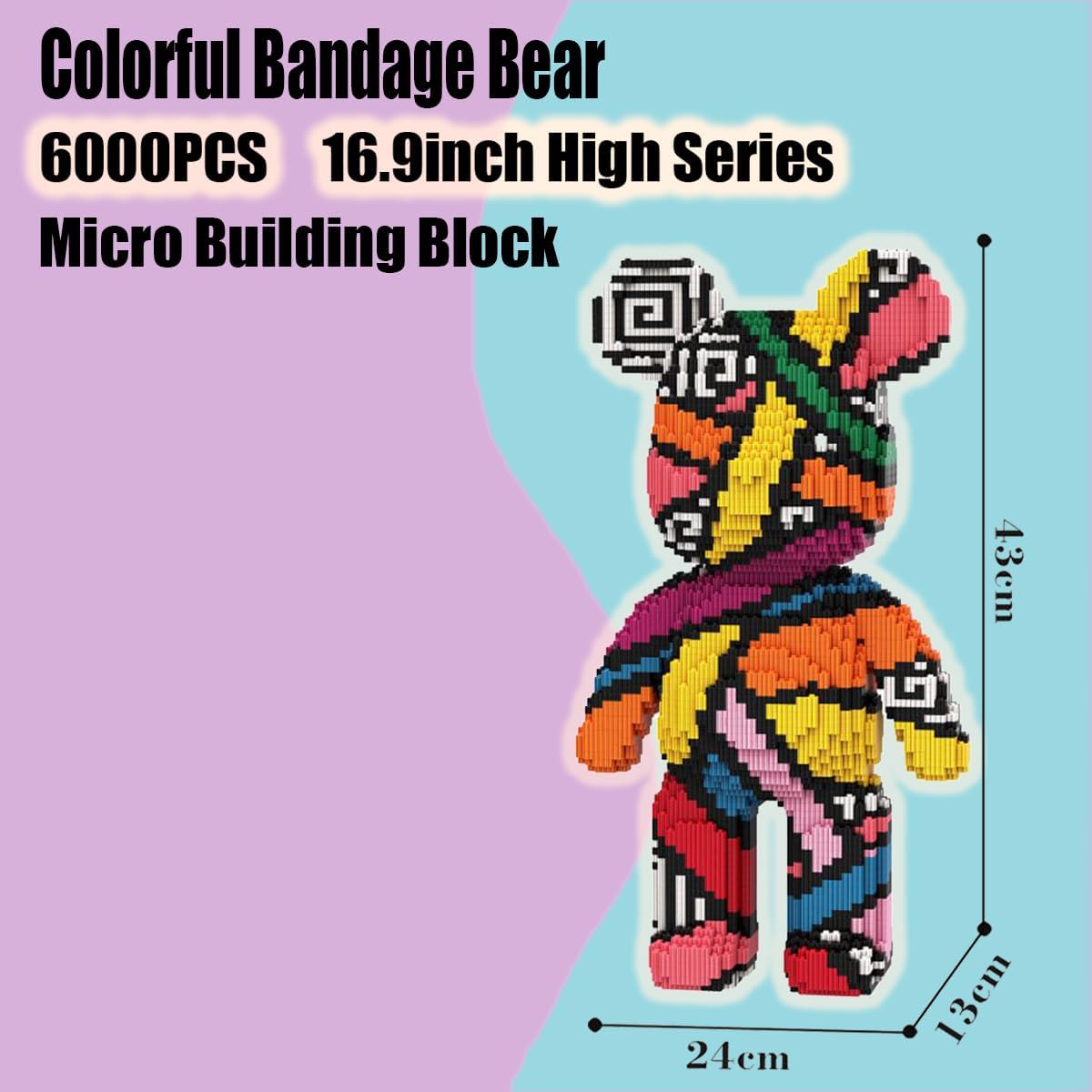PIANTION Animal Colorful Bandage Bear Micro Building Blocks Set(6000PCS XQ016) 16.9in High Series,Gifts Suitable for Adults