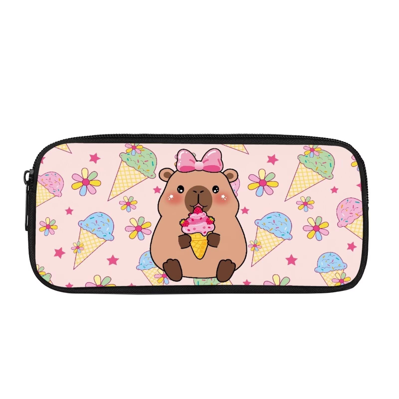 Coloranimal Ice Cream Capybara Pencil Pouch for Girls Boys Pen Case with Zipper Kids Pencil Box School Pen Case Spacious Office School Pencil Case Pouch for Kid Adult