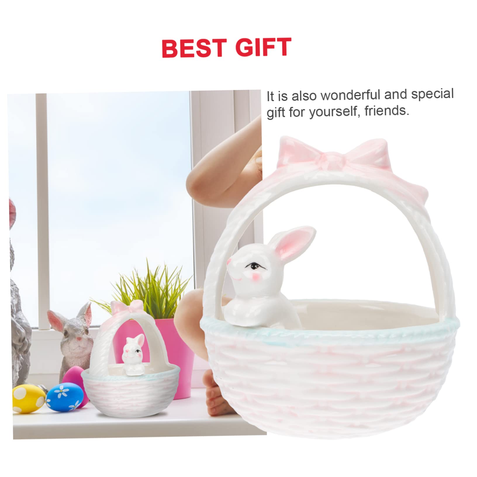 Garneck 2 Pz ornamenti del coniglietto di Pasqua uffizi simpatico addobbi home decor decorato ciotole per conigli decoro cesto coniglio in ceramica figura di coniglio in ceramica rosa