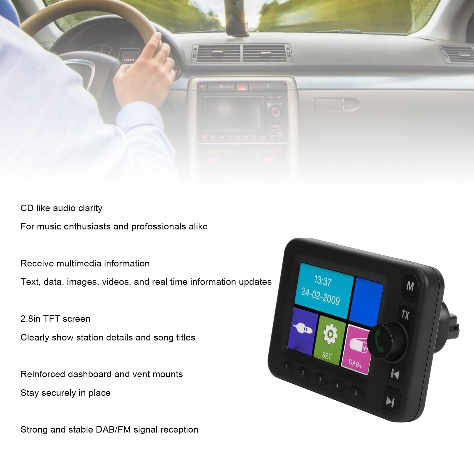 Denash Adaptateur Radio Numérique Dab dans la Voiture, Transmetteur FM Bluetooth 5.0 avec écran TFT 2,8 Pouces pour Un Son Cristallin et des Mises à Jour en Temps Réel