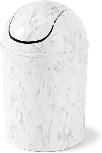 Umbra Mini basurero de 1.25 galones con tapa abatible Pequeño cubo de basura para espacios compactos debajo de mesas y mostradores, bote de basura