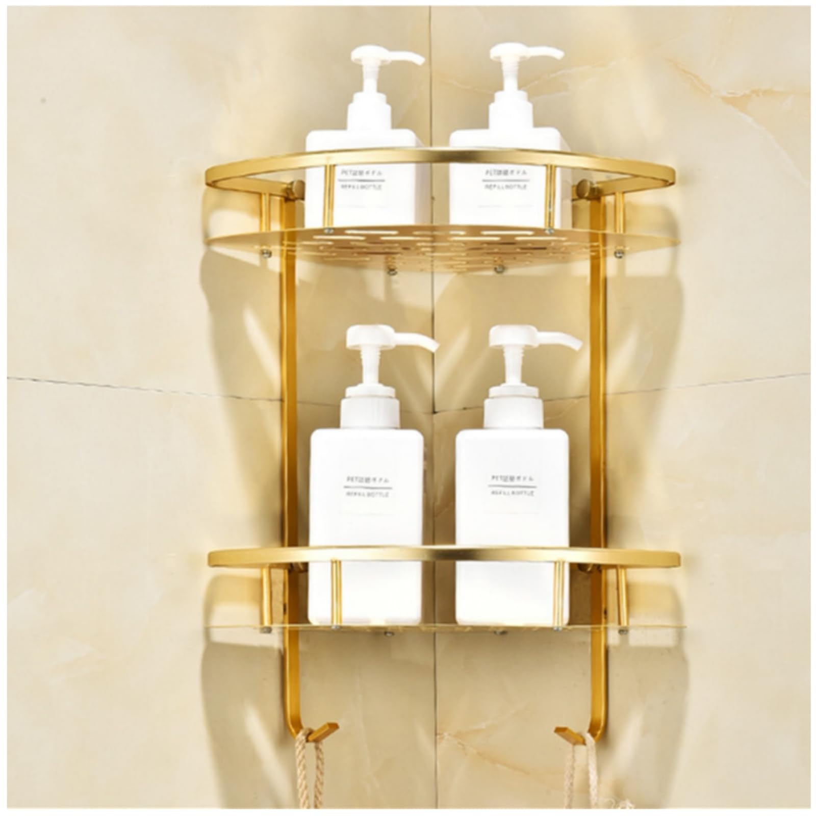 Eivdru Corner Shower Caddy with 2 Tiers, Corner Shelf, Shampoo and Body Wash Holder with Shelves, Wall Mount Aluminium Bathroom Shelf