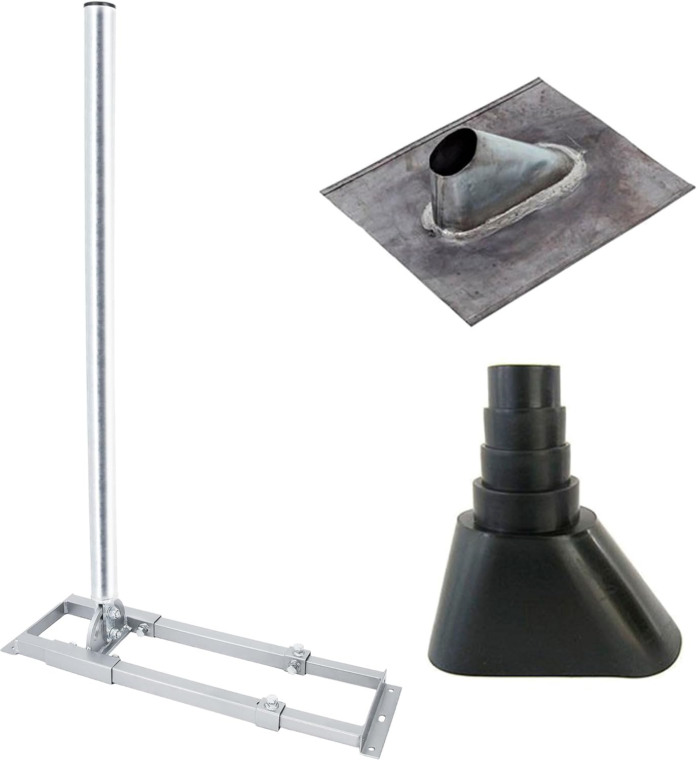 Rafter Holder Set 1 M SAT Mast 48 mm + LEAD ROOFING TILES Roof Cover Lead Brick Roof Roof Bracket Steel Pan + Rubber Seal Black