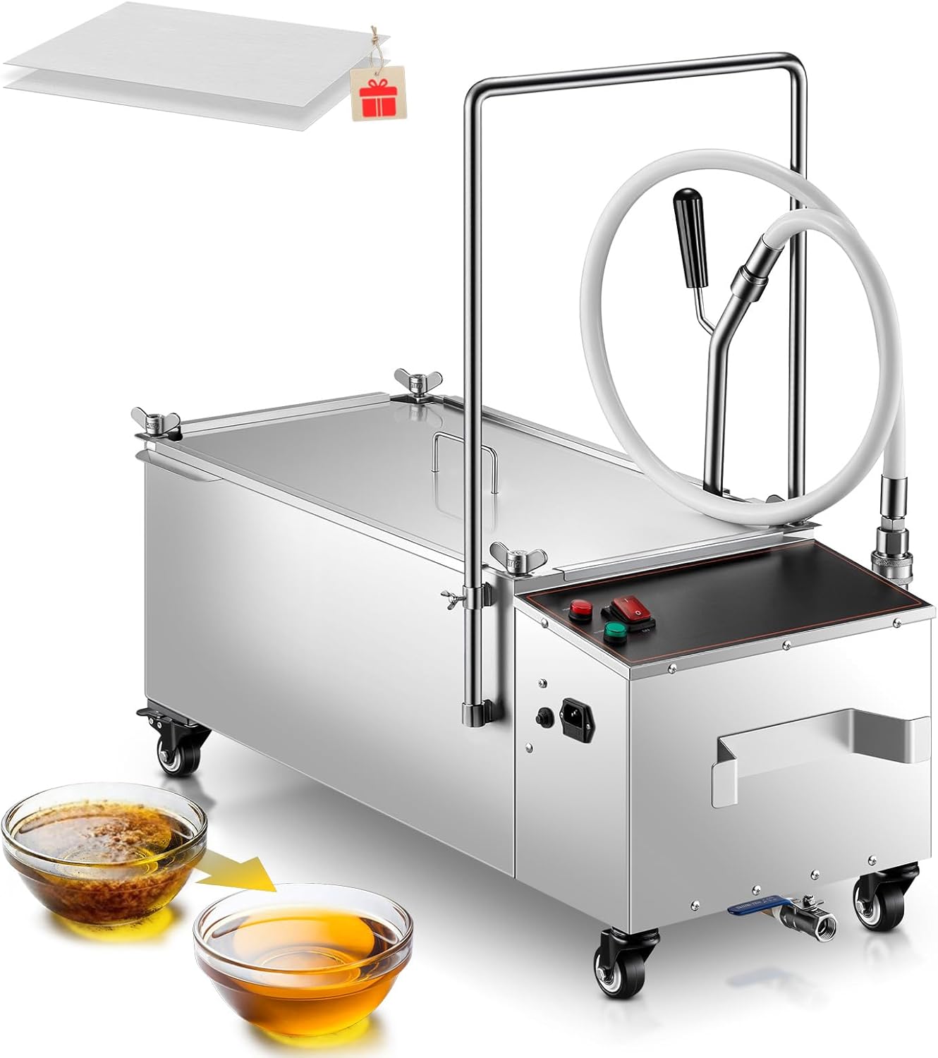Mobile Fryer Oil Filter Machine, 55L/14.5GAL Fryer Filter Machine, Stainless Steel Commercial Fryer Oil Filter Cart with 8.45GAL/Min 1720RPM, Deep Fryer Oil Filtration for Restaurant Snack Bar 550W