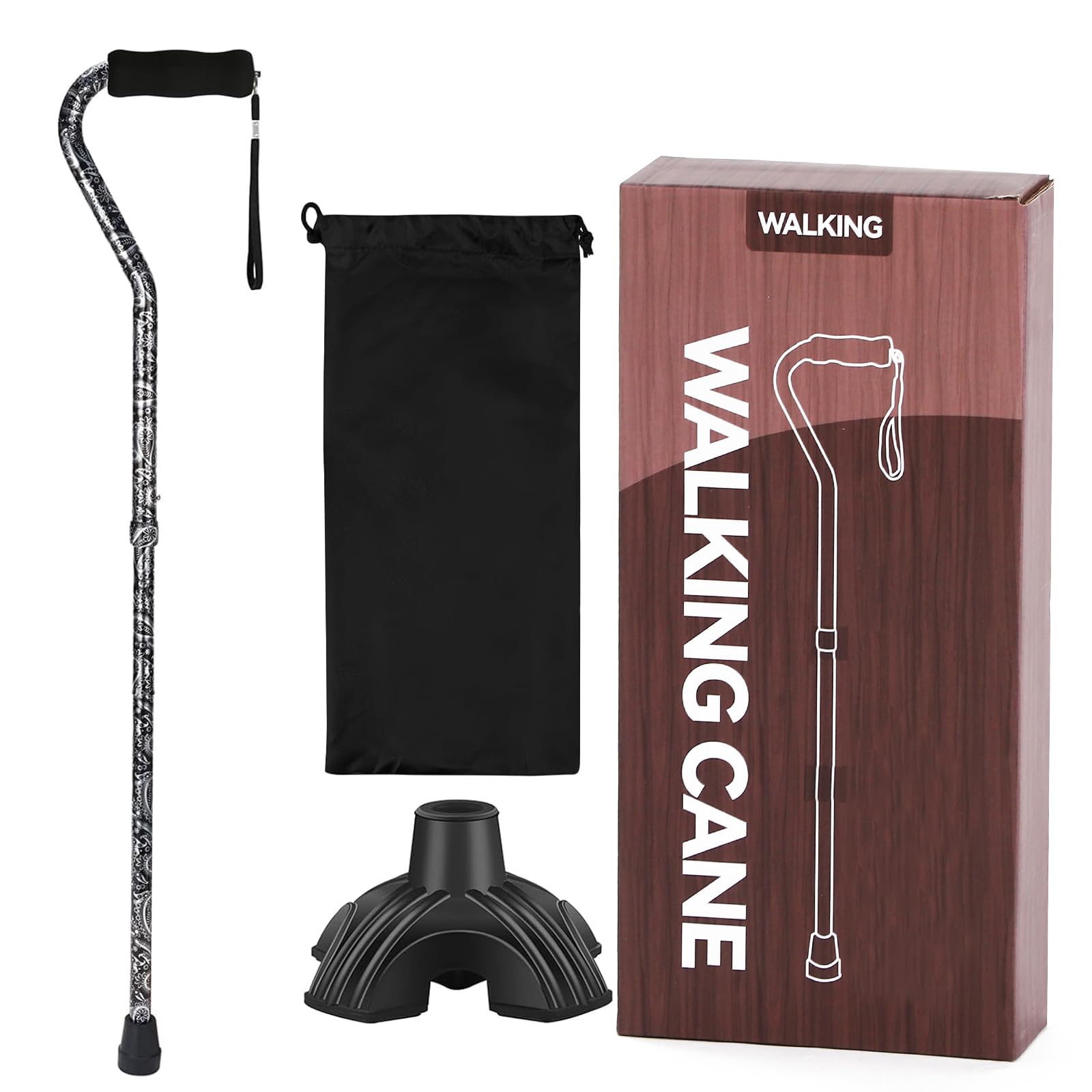 Bastón plegable ligero con mango compensado, ajustable para personas mayores, base pequeña, flor de 32 a 37 pulgadas