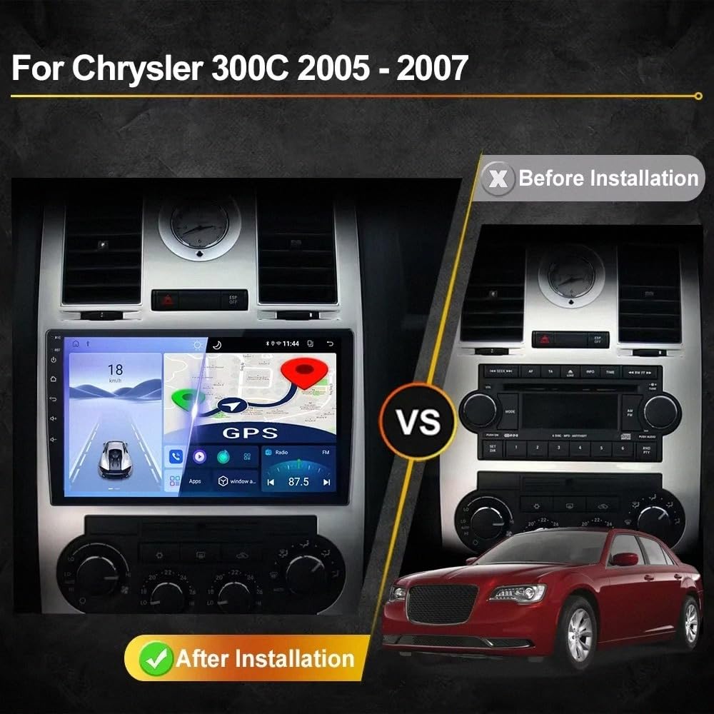 Bezprzewodowy, Przenośny Ekran Car Play dla Chrysler 300C 2005-2007 Przenośna Kamera Tylna Z Ekranem Dotykowym Ips, Bluetooth/Sterowanie Głosowe/Mirror, 8 Rdzeń 4G+64G