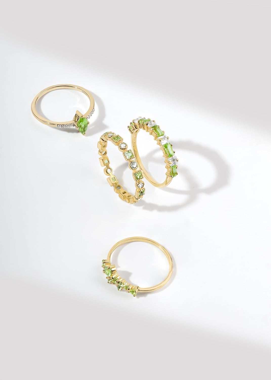 YoTreasure Swiss Blue Topaz Garnet Peridot Citrine Dainty Ring Solid 14K Gold Plated Over 925 Silver Delicate Birthstone Jewelry