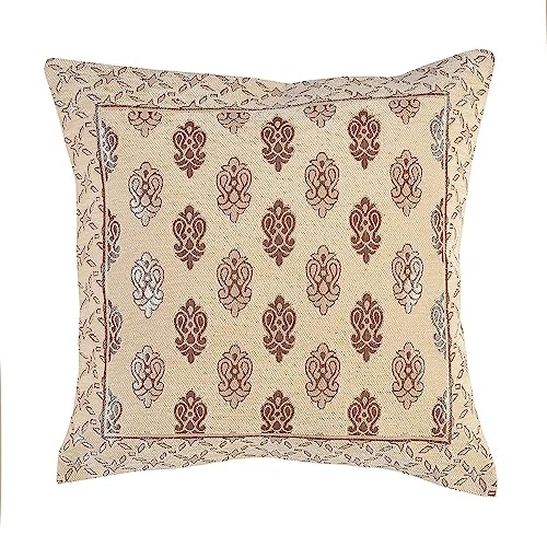 Image of Cushion Cover 16 x 16 Inches Soft Jacquard Velvet Fabric Cusion Covers for Sofa Set /Diwan Beds, Ambi,Color- Cream, Set of 5 Pcs