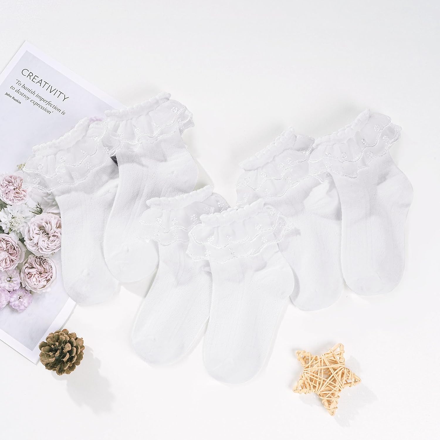 Witwot 6 Pairs Toddler Ruffle Socks Baby Girls Frilly Lace Socks Kids Ankle Dress Socks 1t -8 Years - Image 6