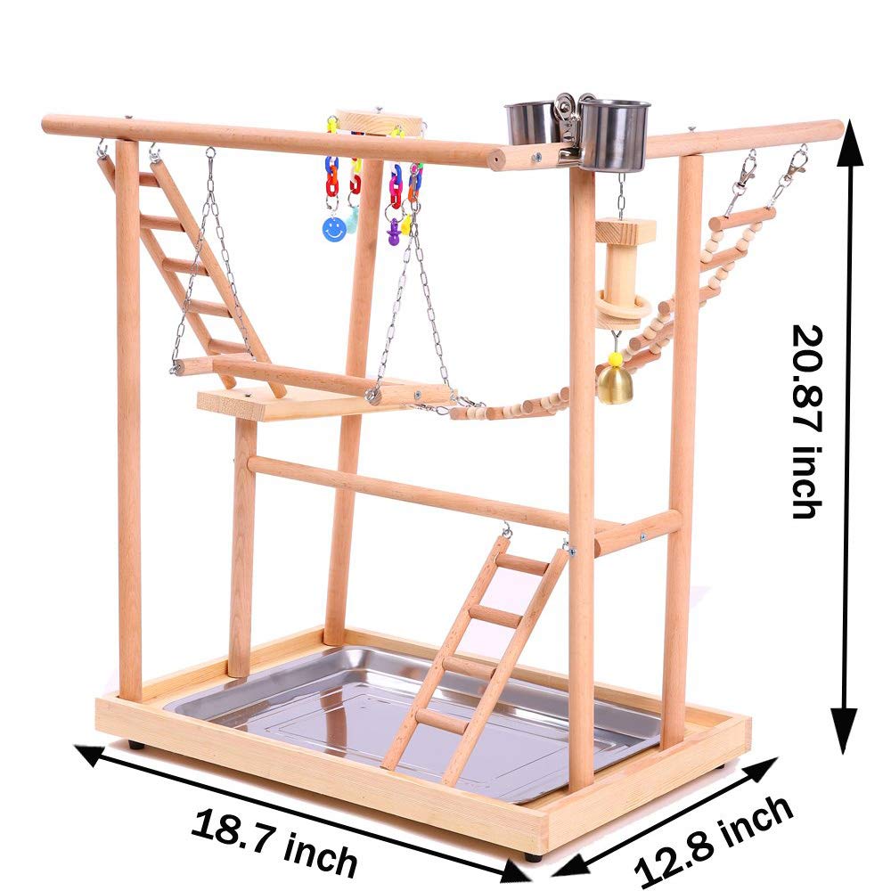 Nido De Perchas De Pájaros Jugar Stand Gym/Parrot Interactive Playground, Pájaro Perca Plataforma Soporte Puente Columpio Escaleras de Madera para Periquito de Loro De Animales Pequeños