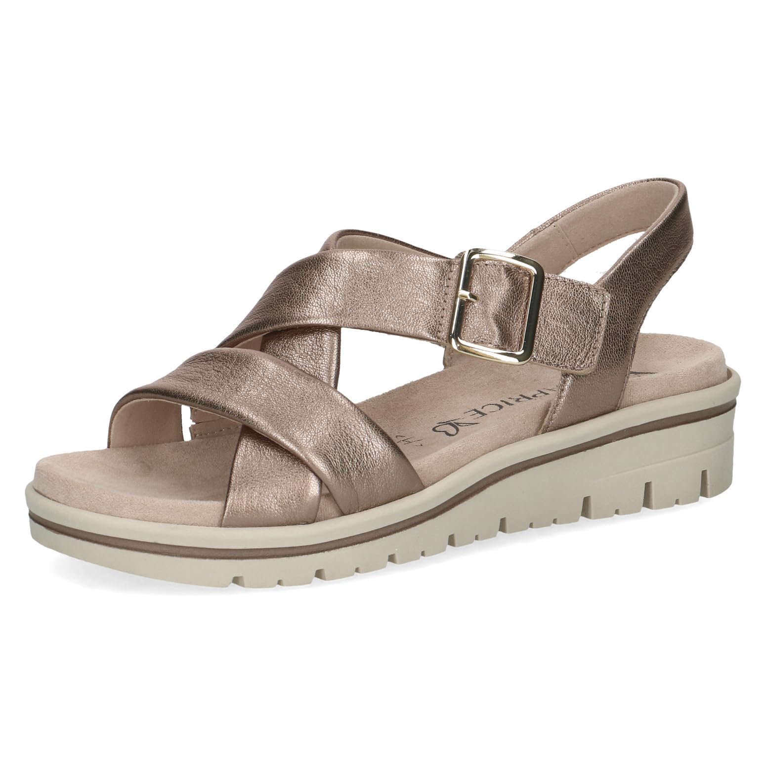 Caprice women's flat sandal in leather, Brown (TAUPE METALLIC), 6.5 UK