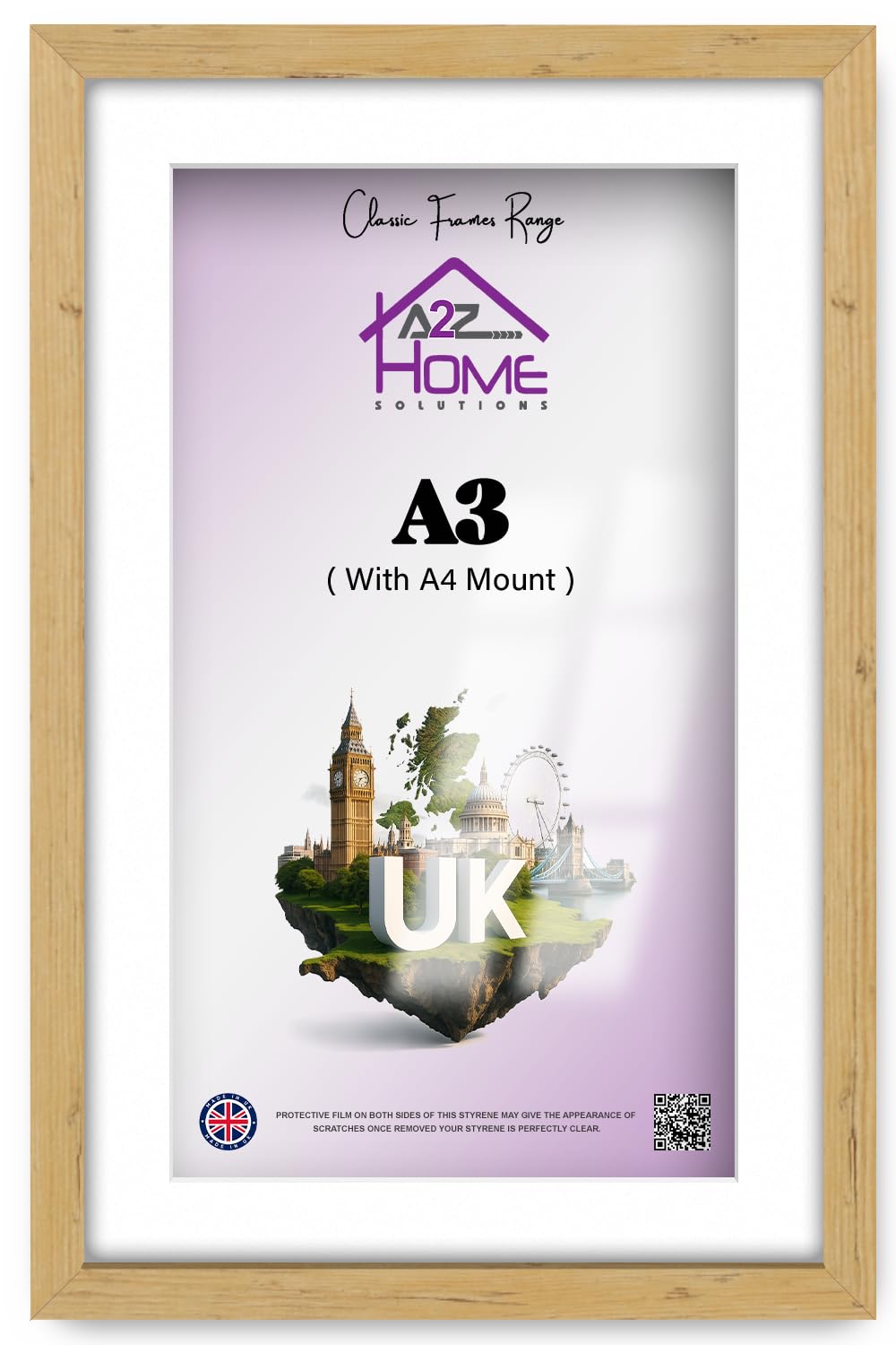 A2Z Home Solutions® Wall Poster Picture Frame With Mount to Hang Portrait or Landscape Art Gallery Pine Photo Frame With White Mount- A3 Pic Size A4