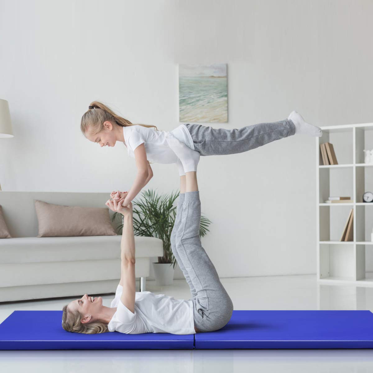 COSTWAY Tappetino Yoga Pieghevole e Portatile, Tappeto Palestra Spesso e Morbido con Maniglie, Tappeto Fitness per Case e Palestra, 180 x 60 x 4 cm