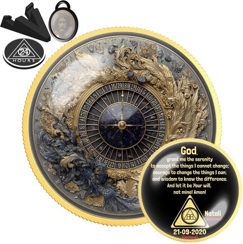 Compass Design Sobriety Coin | Personalized AA NA Recovery Token | Custom Name Sobriety Date | Gold or Silver | Sobriety Chip Gift (Silver)