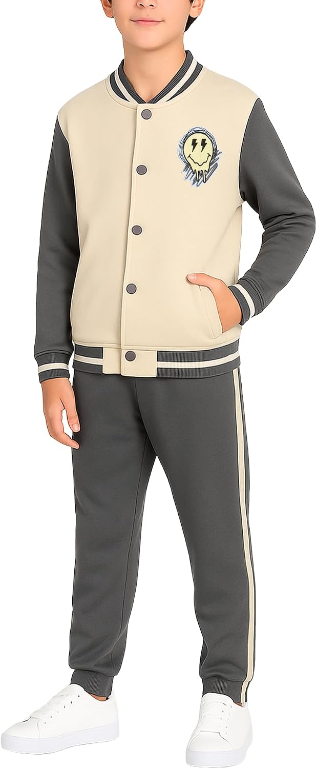 Pro Athlete Boys Sweatsuit Set - 2 Piece Fleece Varsity Jacket and Boys Jogger Sweatpants Set Youth Kids Activewear (8-16)