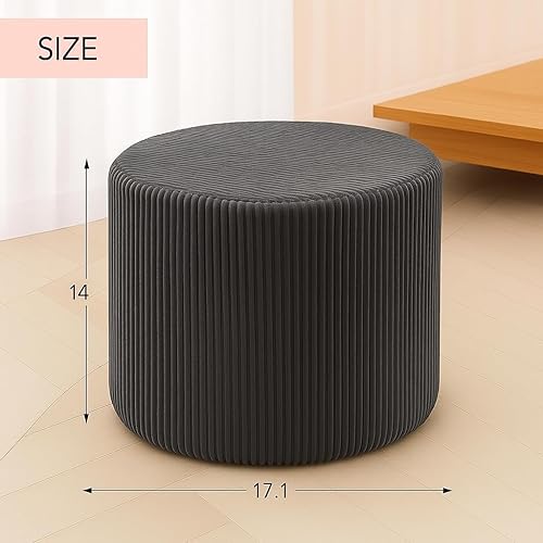 Miniatura 2 de Puf redondo otomano y reposapiés, pufs de pana suave con relleno de espuma (gris)
