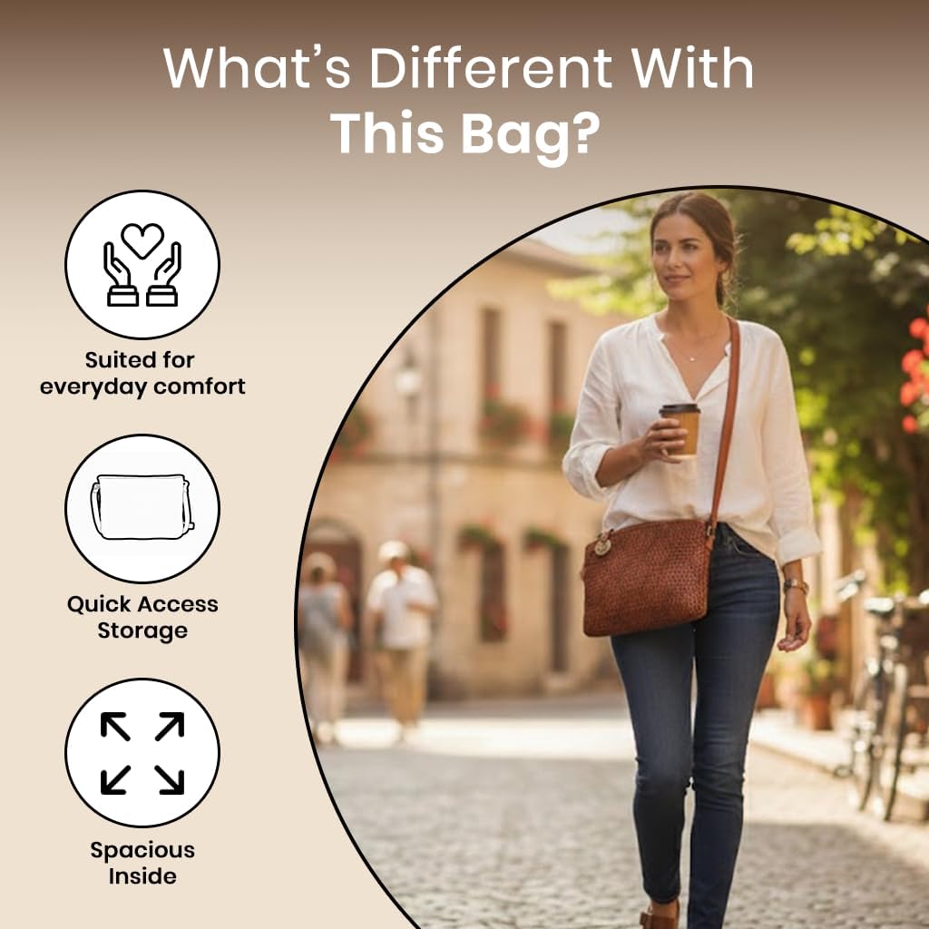 Genuine Leather Crossbody Sling Bag for Women - Trendy Casual Office Bag with Adjustable Strap - Image 7