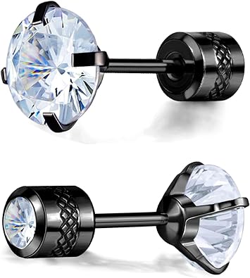 VOLUKA Cubic Zirconia Stainless Steel Screw Earrings - Titanium Screw Back Earrings 20G Pure Titanium Earpost - Hypoallergenic for Women Men Trendy Cartilage Stud Earrings