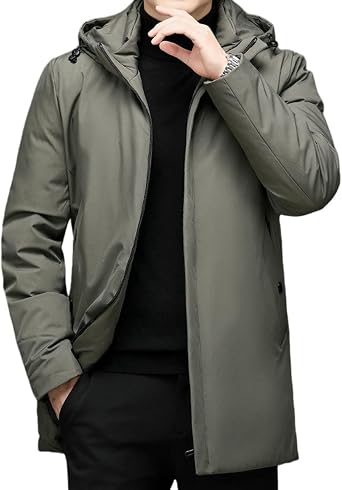 Mens Winter Middle-Aged Hooded Thick Warm Mid-Length cotton-padded jacket