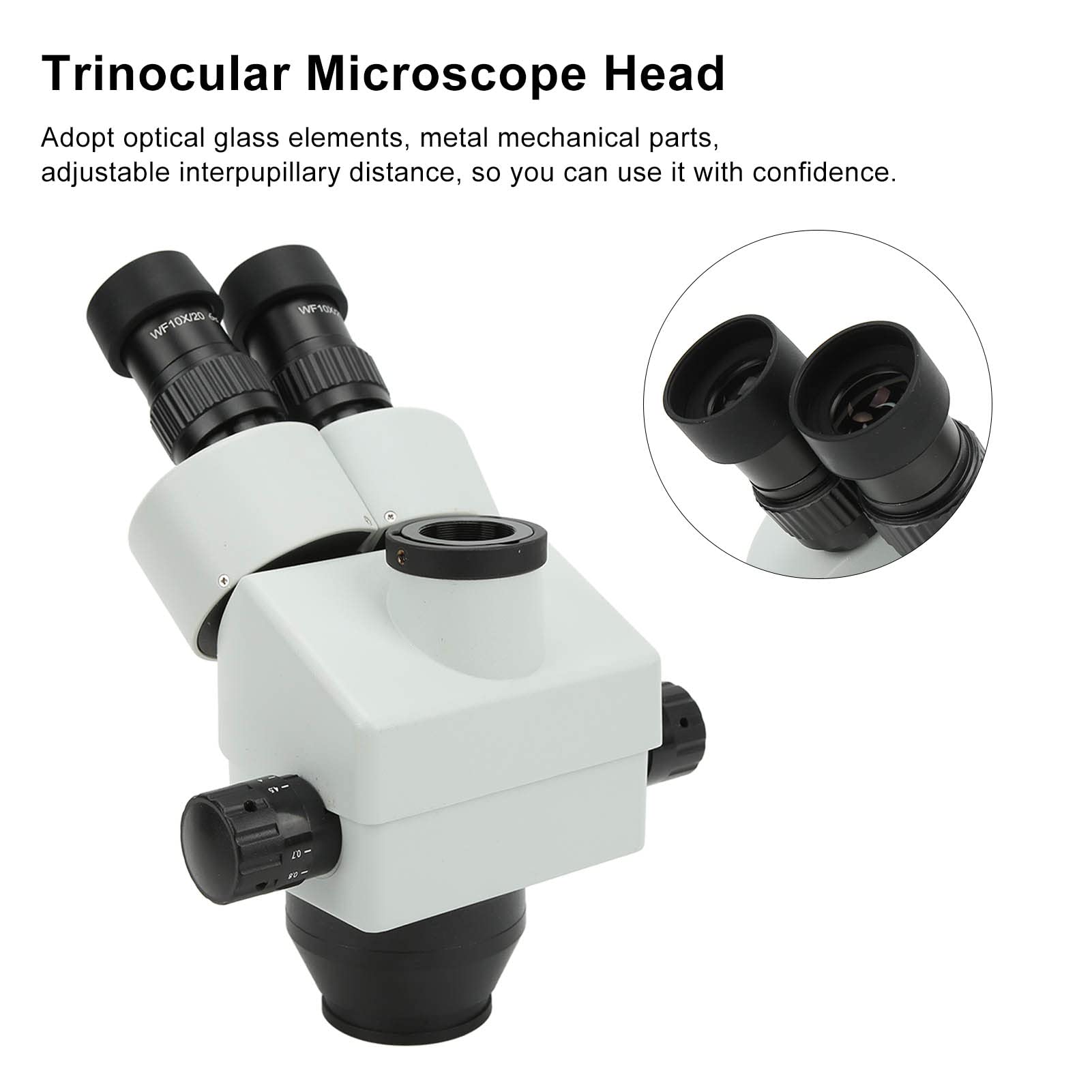 Hyuduo Cabezal de Microscopio Estéreo con Zoom de 3,5X45X Cabezal de Microscopio Trinocular de Vidrio Metálico con Lente Objetivo de 0,5X Inclinación de 45 Grados Rotación de 360 ​​Grados para