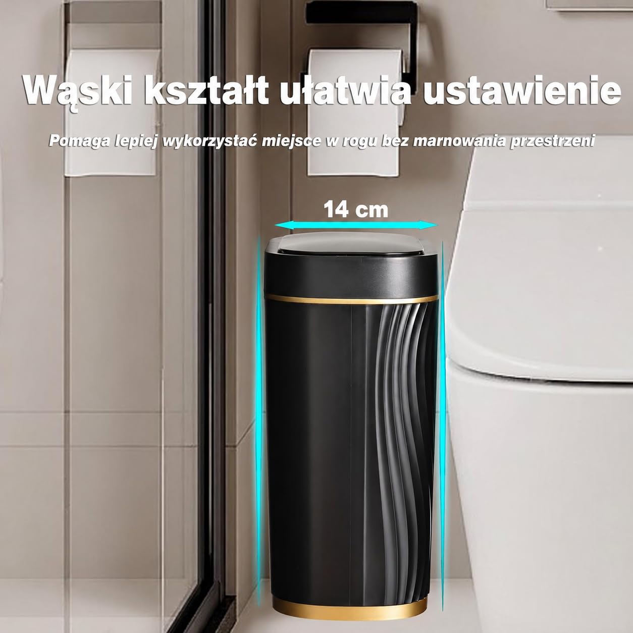 Automatyczny kosz na śmieci 8L z czujnikiem – Elektryczny pojemnik na odpady z pokrywą, hermetyczny i bezdotykowy – Kompaktowy do łazienki, kuchni, WC i biura – Cichy – Czarny