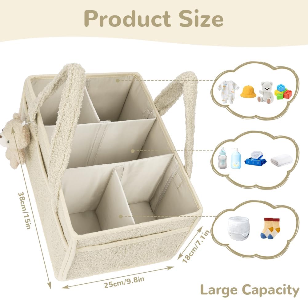 Organizador Pañales, Cesta Organizadora Bebe, Grande Pañales Bolso Para Bebés para Bebes Recien Nacidos de Viaje (Blanquecino)