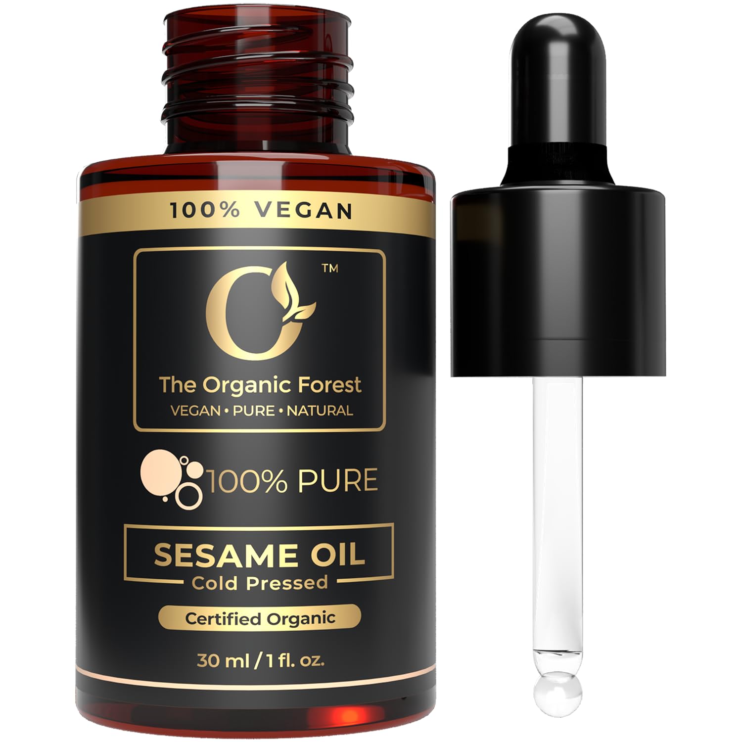Premium Organic Sesame Oil - Cold Pressed, for Skin & Hair - Nutrient-Rich Sesame Seeds - Natural & Pure - Non-GMO, Vegan, Cruelty-Free, Hexane-Free - 1 fl oz