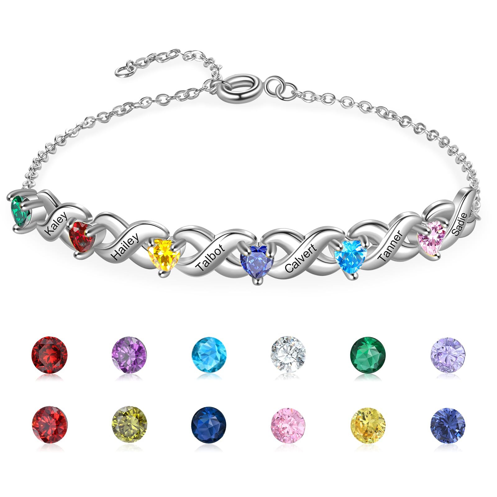 Fortheday Personalized Mother Bracelets with Birthstones Custom Engraved Name Birthstone Bracelets for Mom Women Customized Bracelet Gifts for Christmas Mothes Day Birthday