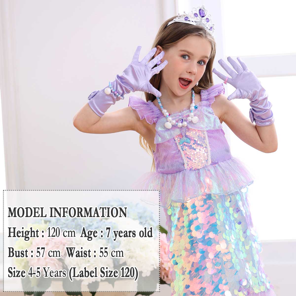 Disfraz completo de sirena para niñas 7-8 años miniatura 7