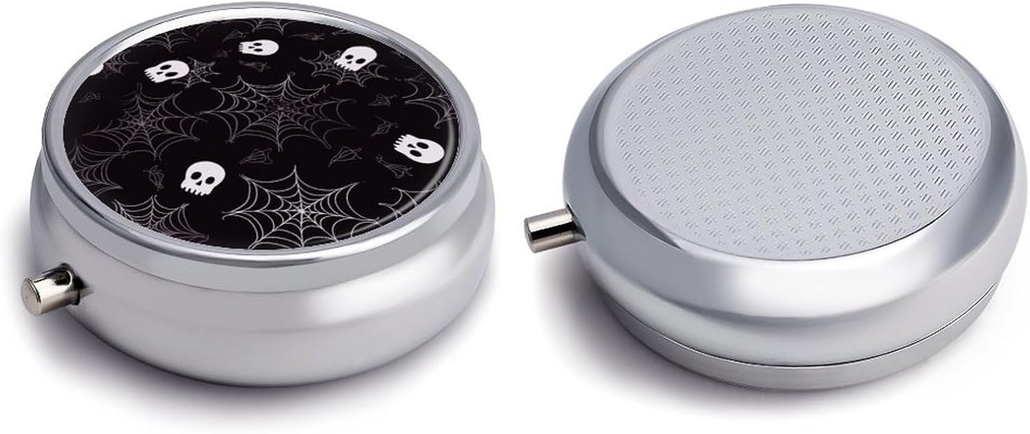 Round Silver Pill Box Small Pill Case for Purse and Pocket 3 Compartment image 3