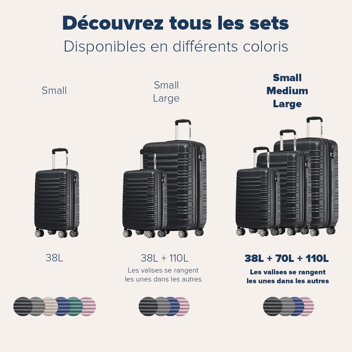 TRVLMORE Set Valise Rigide - Lot Valise - 3 Set de Valise de Voyage - Set Valises Rigides 4 roulettes - Luggage - Set 3 Valises - Ensemble Valise - Suitcase Set - Noir