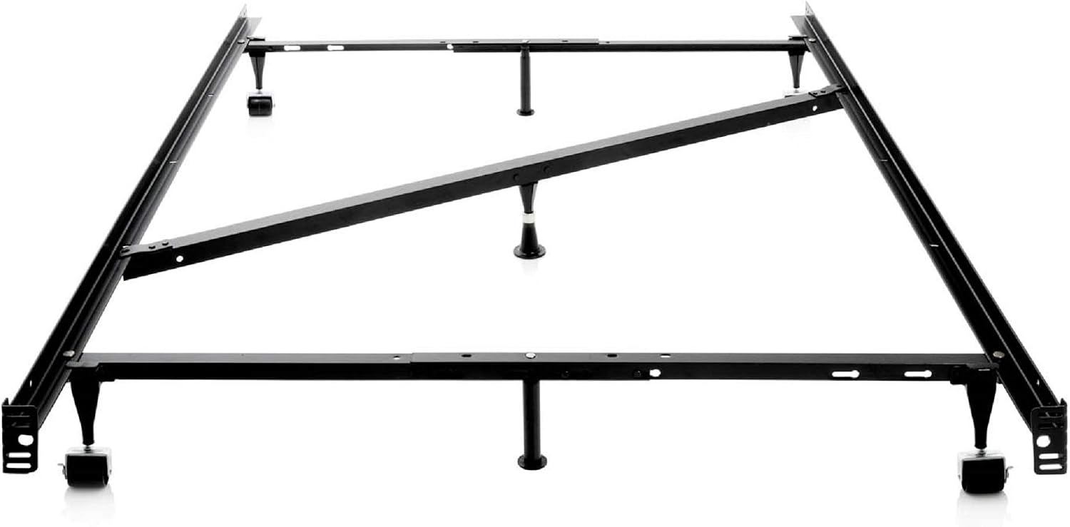 MALOUF Heavy Duty Adjustable Metal Center Support and Rug Rollers bed frame, Queen, Full XL, Full, Twin XL, Twin, Black