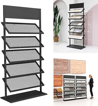 5-Tier Metal Ceramic Tile Display Rack, Building Material Black Display Shelf, Floor Porcelain Display Stand Rack, Ceramic Sample Display Rack, 26.4x13.8x59.1inch