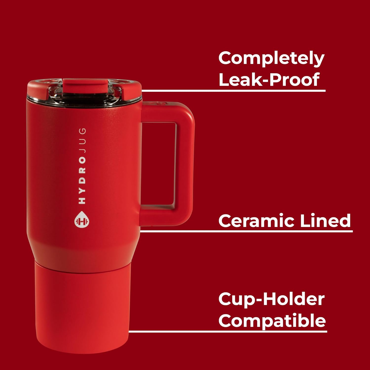 HydroJug Coffee Traveler 20 oz - Leak-Resistant, Ceramic-Lined Insulated Travel Coffee Mug for Hot or Cold Drinks with Flip Lid & Handle, Dishwasher Safe Coffee Tumbler, Alumni Red - Image 3