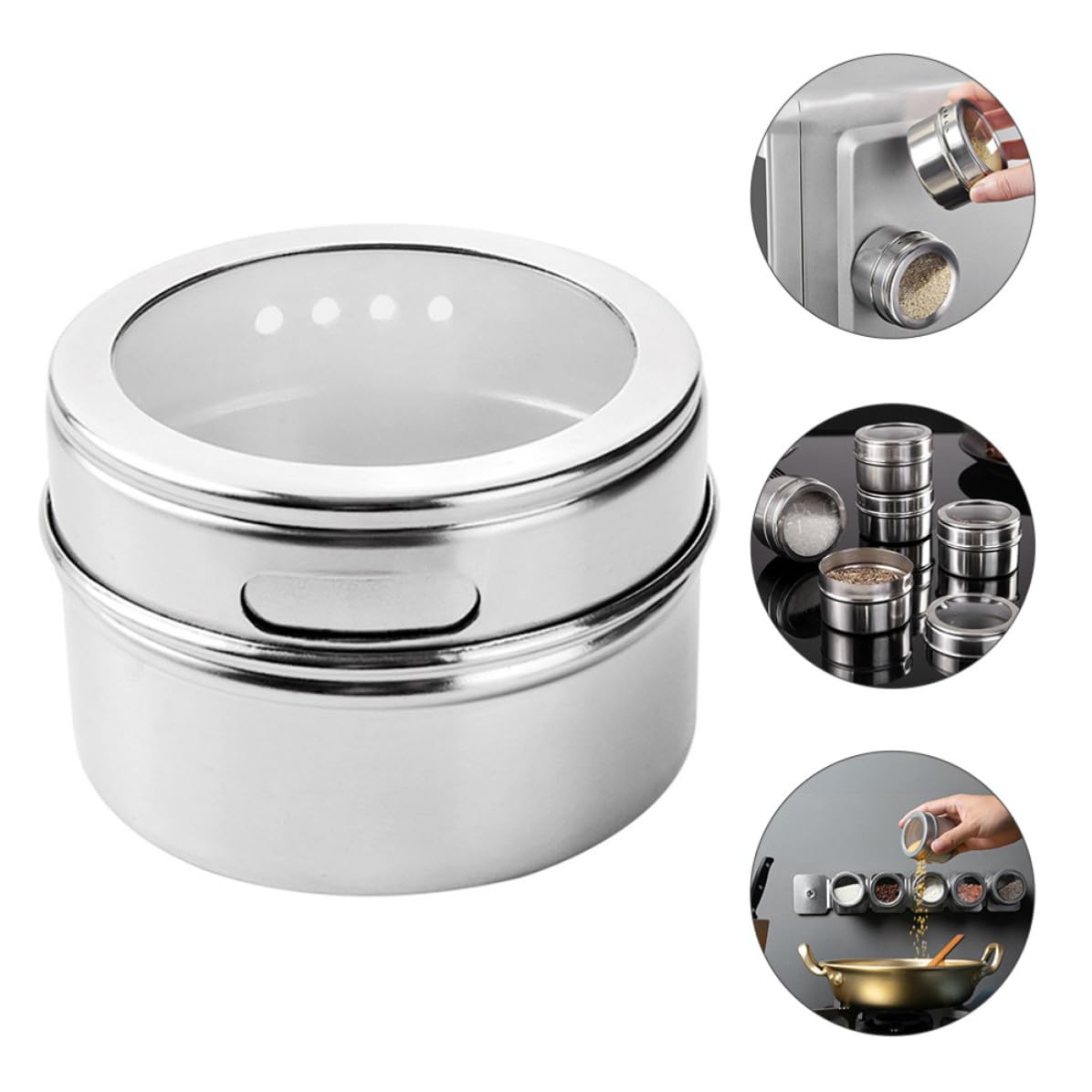 Boîte à Épices Argenté avec Couvercle Transparent en Acier Inoxydable Magnétique et Double Tamis, Lot de 8 Pièces avec Rangement Suspendu Pratique Cuisine