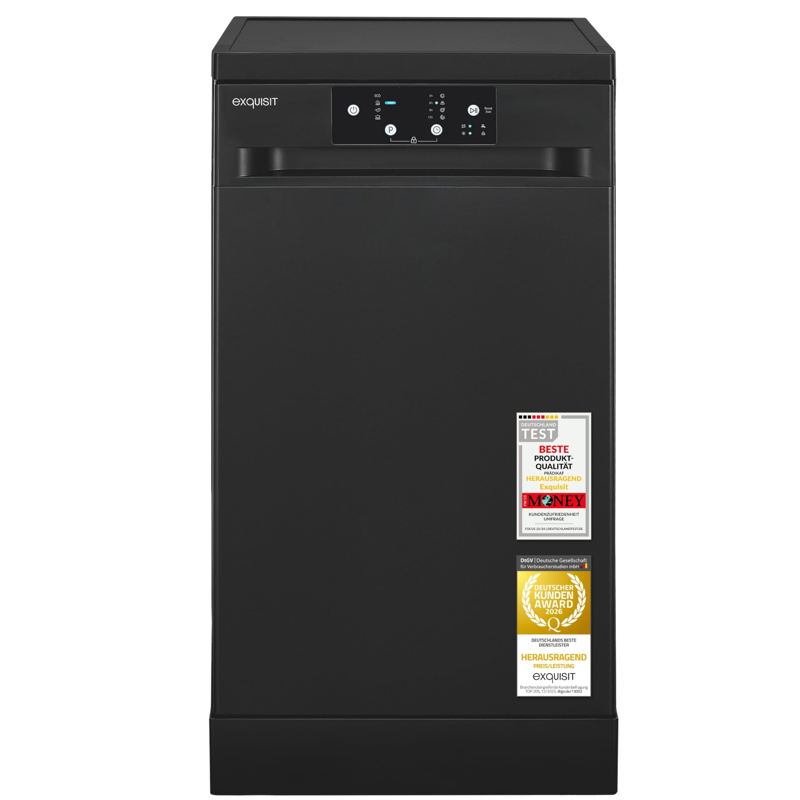 Exquisit Geschirrspüler 45 cm Freistehend Schwarz 9 Maßgedecke 49 dB Aquastop Eco-Programm