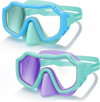 Vvinca 2 Pack Kids Swim Goggles with Nose Cover, Anti Fog Snorkel Mask for Boys Girls 3-15, Shatterproof Safety Lens Set
