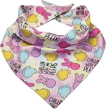 Easter Dog Bandanas, Chillin with My P-ps Dog Scarfs for Boy and Girl, Adjustable Pet Scarves for Small Medium Large Dogs Happy Easter, X-Large
