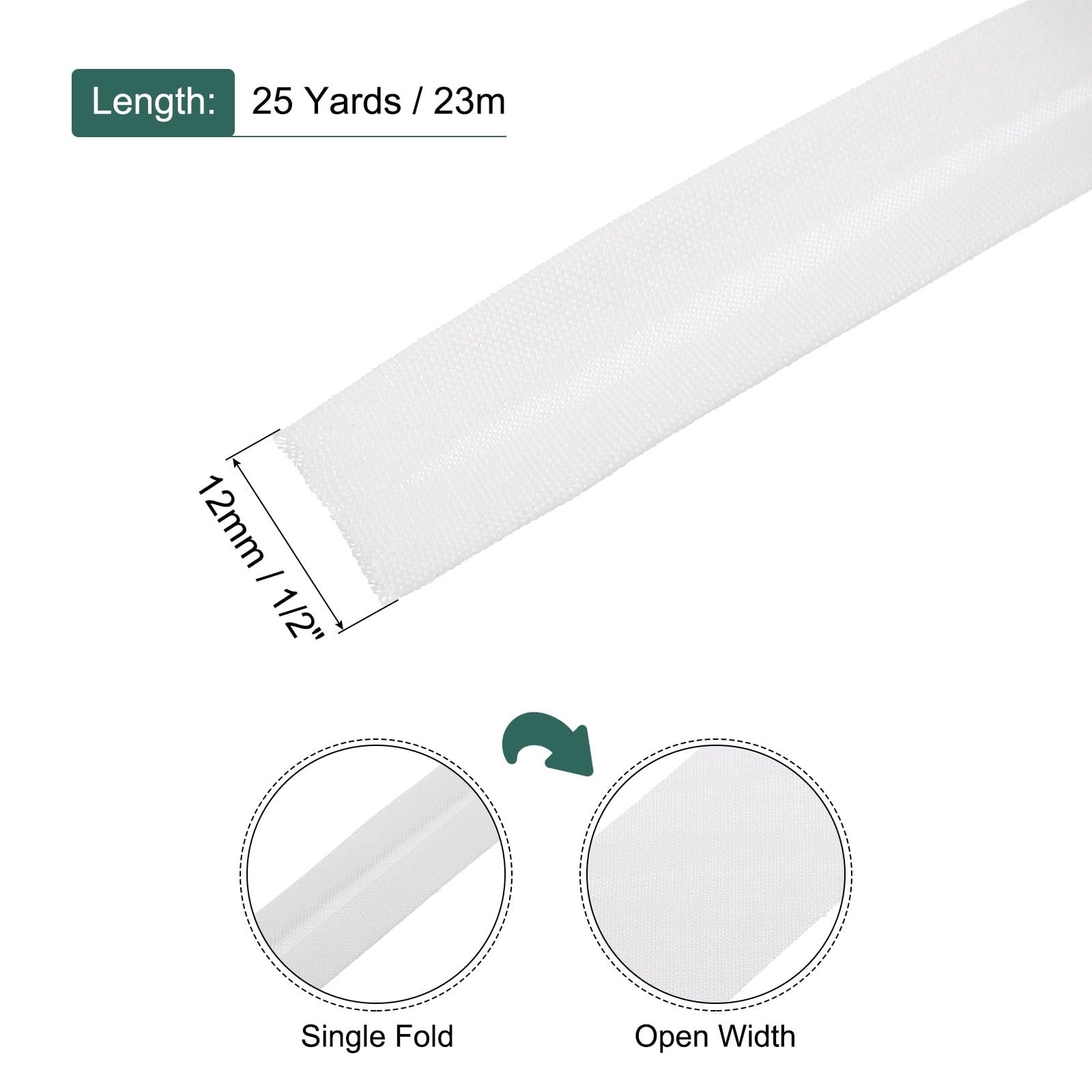 sourcing map 1/2 Inch Single Fold Bias Tape Polyester Continuous Bulk Bias Tape for Sewing,Seaming Quilting Hemming Binding Crafts (White 25 Yards) - Image 2