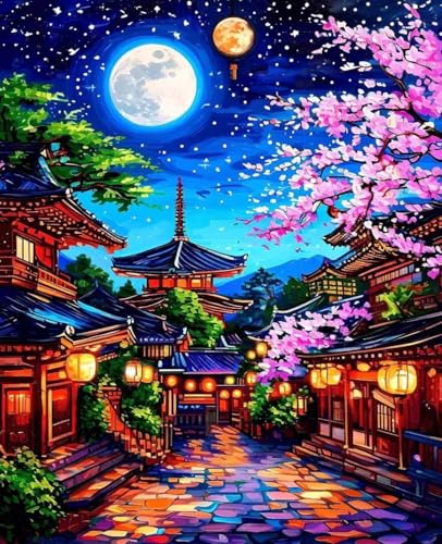 数字油絵 日本 数字キットによる絵画 風景 Paint by Numbers DIYペイント 大人の 初心者 子供用 簡単に塗れる アクリル水彩絵の具 手芸 画材 手工芸 キット 3つのペイントブラシと1つのセットのアクリル顔料を使用 ホーム オフィス装飾