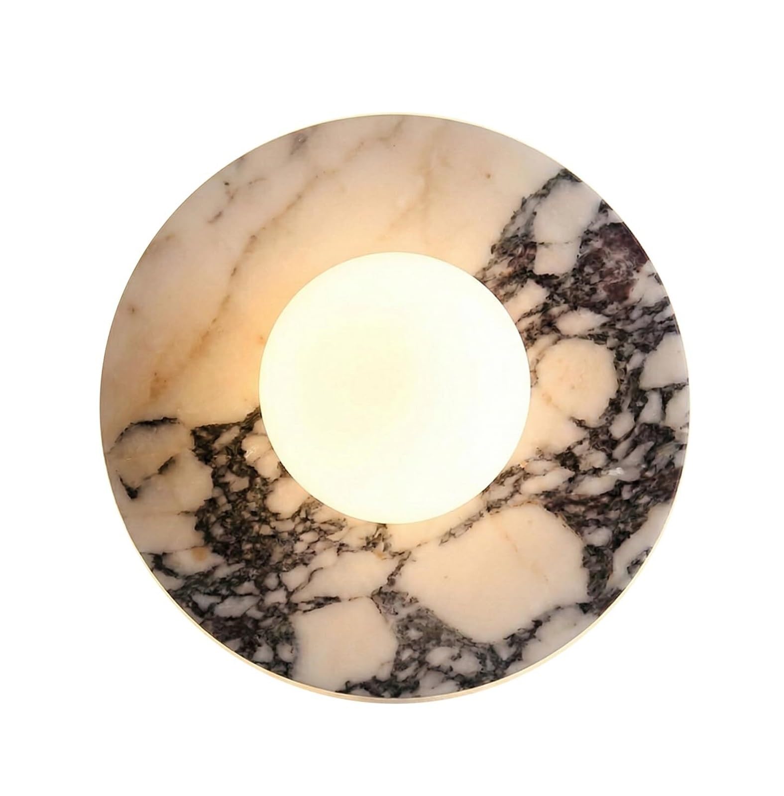 KHUKHU Natural Marble Wall Sconce, 9.8" Round Stone Wall Lamp with Frosted Glass Globe, Modern Minimalist Vanity Light Fixture for Bathroom Vanity, Hallway, Living Room, Bedside