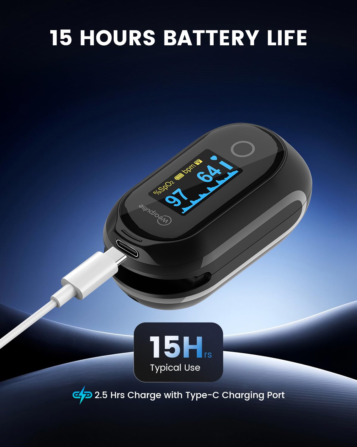 Rechargeable Pulse Oximeter Fingertip, Bluetooth Blood Oxygen Saturation and Pulse Rate Monitor with App, 8 * 10 Hours Built-in Memory Pulse ox, Continuous O2 Sat Meter with Smart Beep