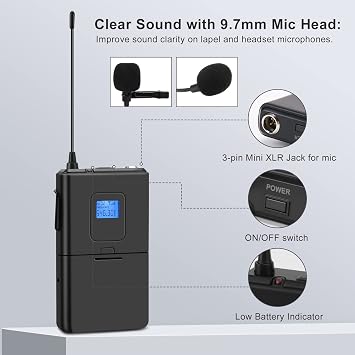 innopow 4-Channel Wireless Microphone System, Quad UHF Metal Cordless Mic, 2 Handheld Mics, 2 Bodypack Mics, Long Distance150-200Ft, Fixed Frequency, 16 Hours Use for Karaoke Singing, Church