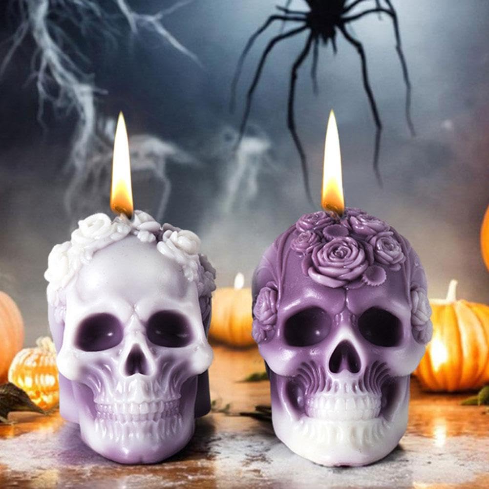 Moule à Bougie 3D Tête De Mort Rose En Silicone | Pour Halloween, DIY, Aromathérapie | 2 Pièces - 2