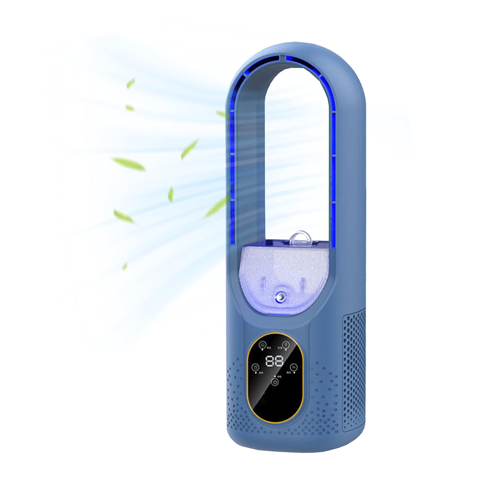 PEAMOO Tower Fans with spray, Bladeless Fan with LED Light, 6 Adjustable Speeds, Ultra- Quiet Cooling, Portable Bladeless Energy-Efficient Electric Fan for Home and Office (Blue)