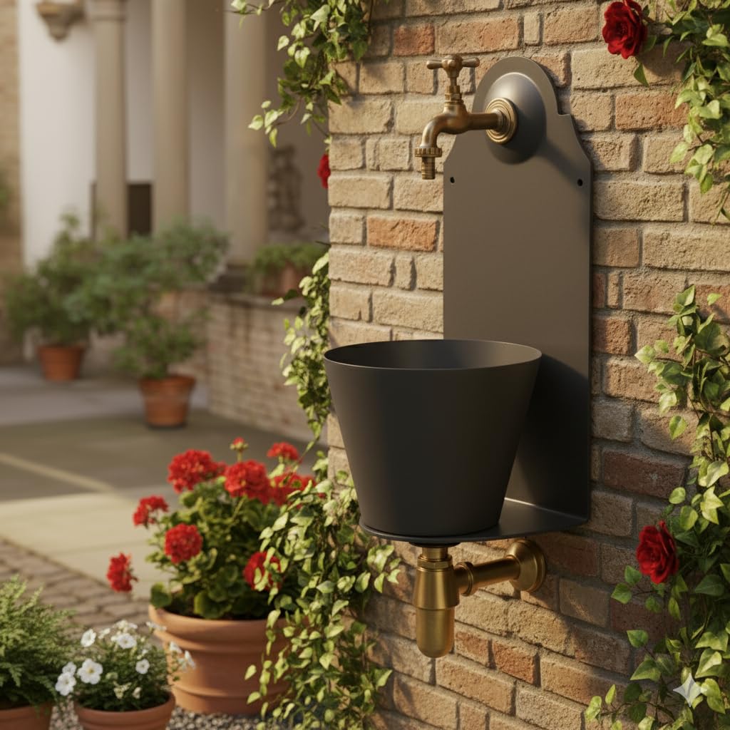 Belfer 42PR Fontana a Parete in Solido Alluminio con Rubinetto in Ottone e Vaschetta Colore Antracite