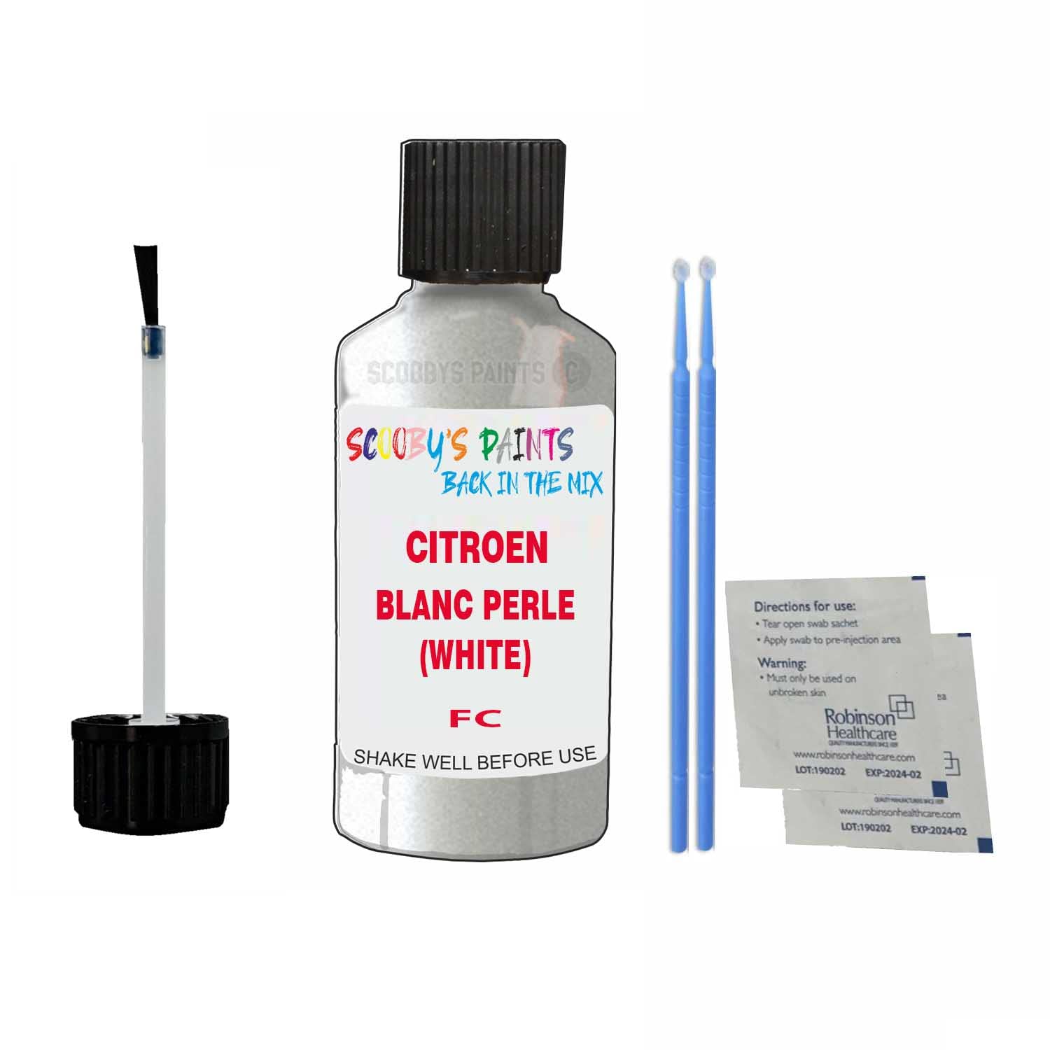 Scoobys Paints Back In The Mix Blanc Perle (White) Touch Up Paint For Citroen Ds3 Crossback Fc 2013-2021 30Ml Bottle Brush Scratch Stone Chip Repair Pen