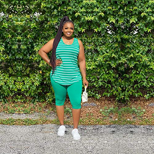 Acelyn Women's Striped 2 Piece Outfits Plus Size Casual Summer Tank Tops Biker Shorts Sets (X9244-Green, Xl) #TOP1