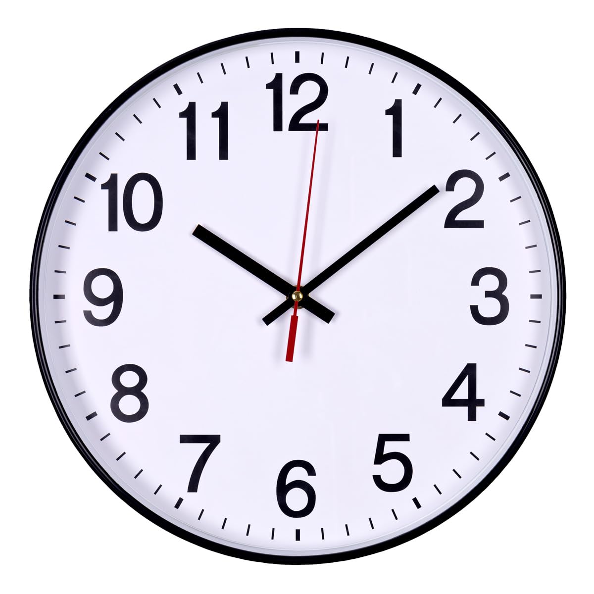 OFFICER PRODUCTS Orologio da parete in plastica, 34 cm, nero, con numeri arabi, orologio da parete/​quarzo, silenzioso, per scuola, ufficio, soggiorno, cucina/​analogico, moderno, rotondo, decorativo